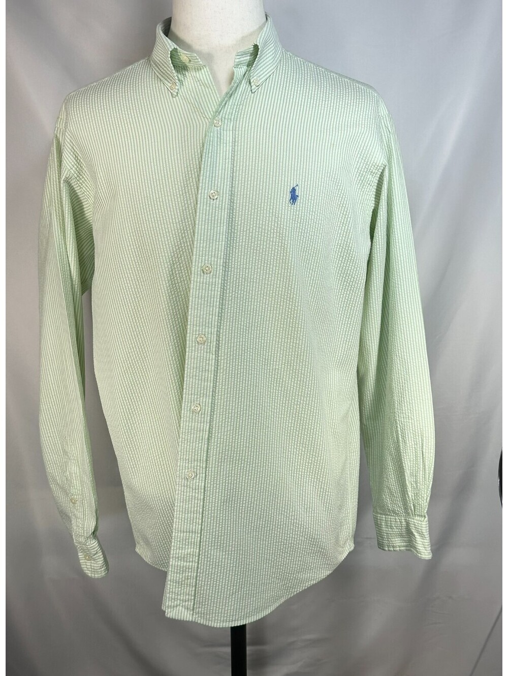 Ralph Lauren Cotton Custom Fit Striped Button Up Green Men L